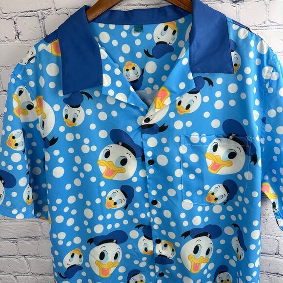 Donald Duck All over print Button Up Shirt Blue white Large - Picture 4 of 9